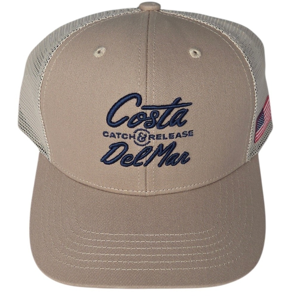 Costa Del Mar Trucker Hat Snapback Tan Mesh Adjustable Fish Catch & Release NWT